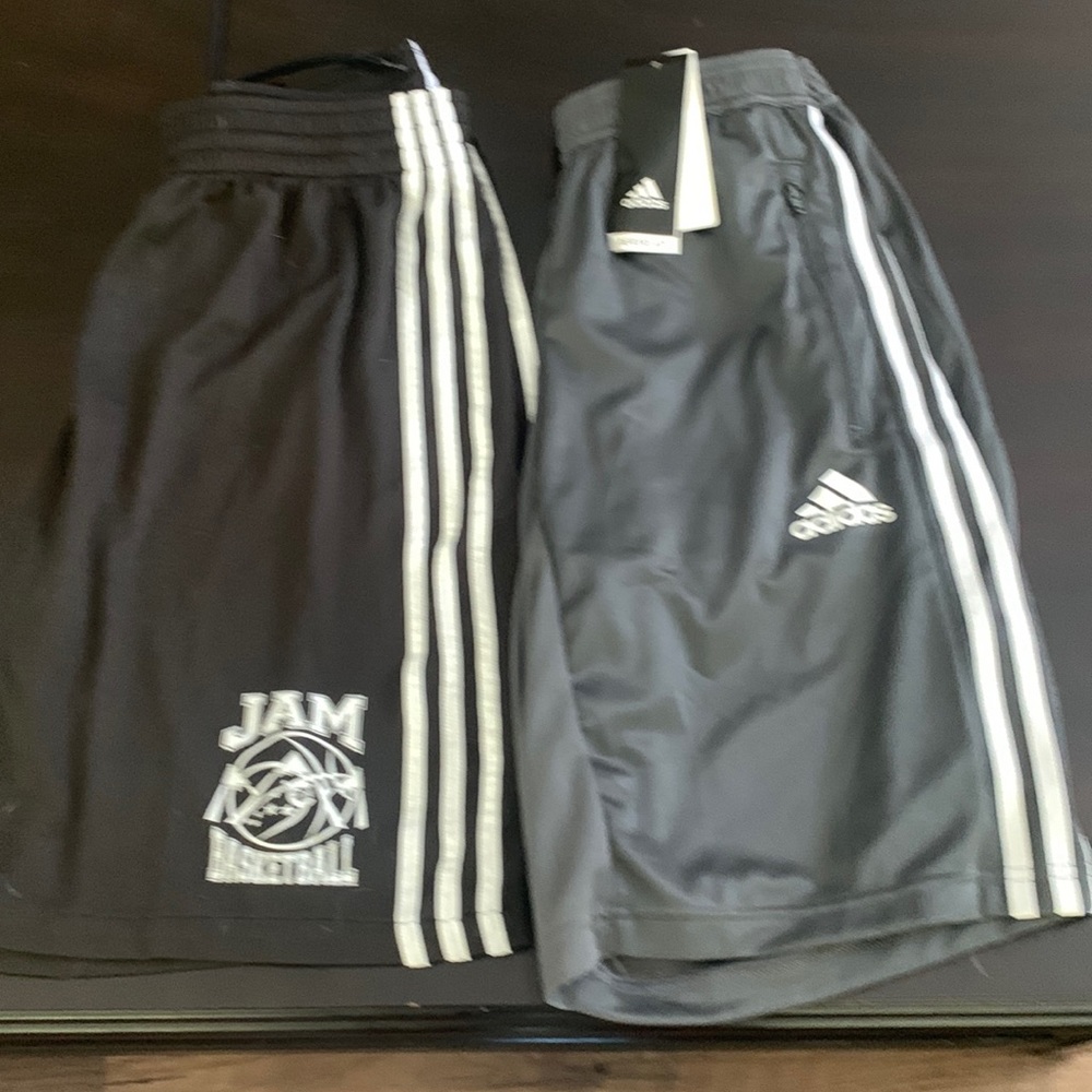 2 pairs boys / men ADIDAS basketball shorts black grey